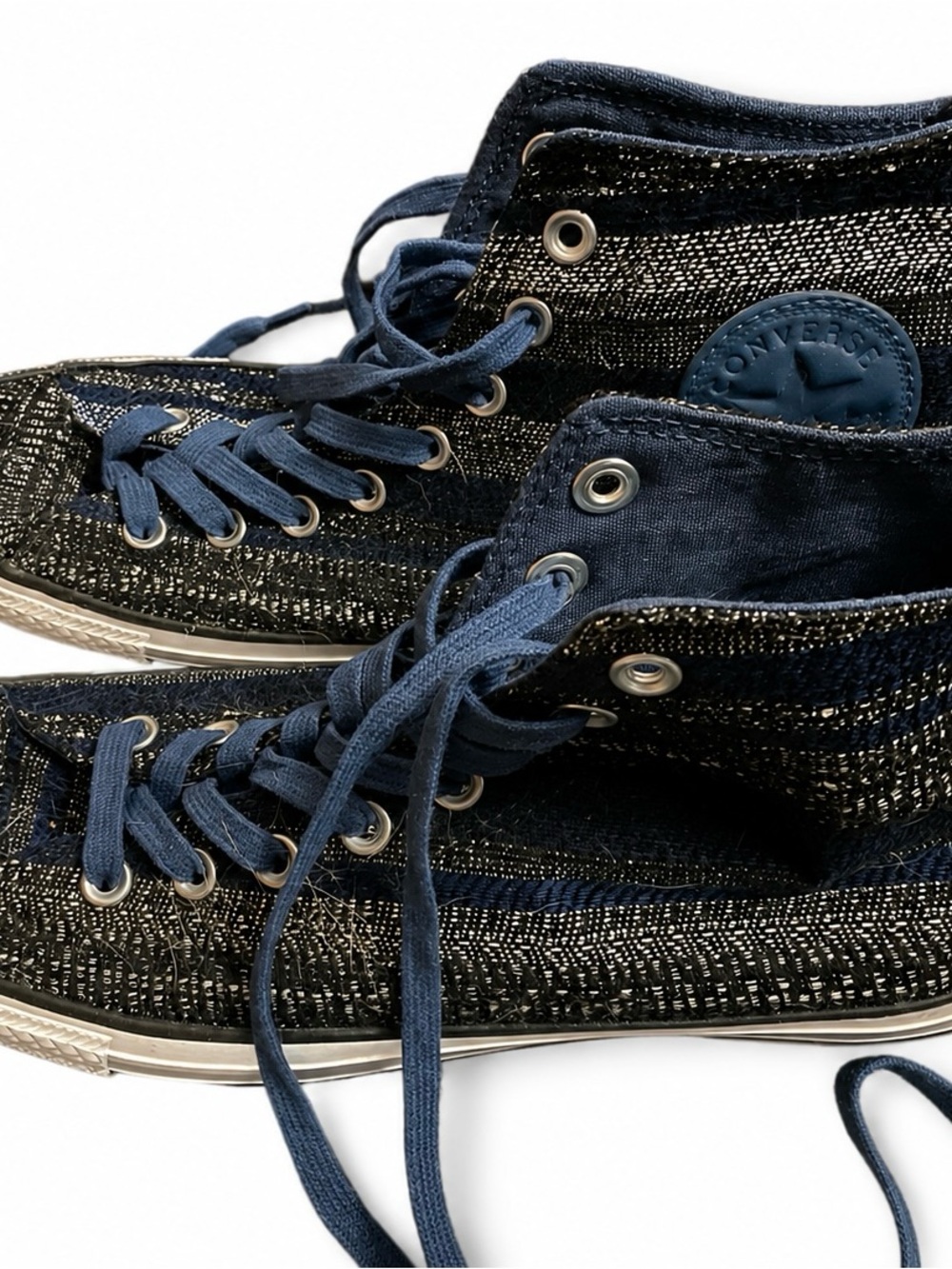 Unisex Converse High-Top Sneakers in Navy and Black with Metallic Thread